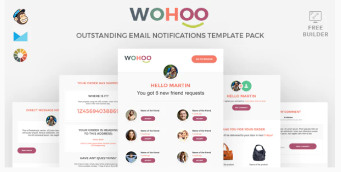 WOHOO - Beautiful Email Notifications Template - 15 Modules - Mailchimp & CampaignMoniter - Builder
