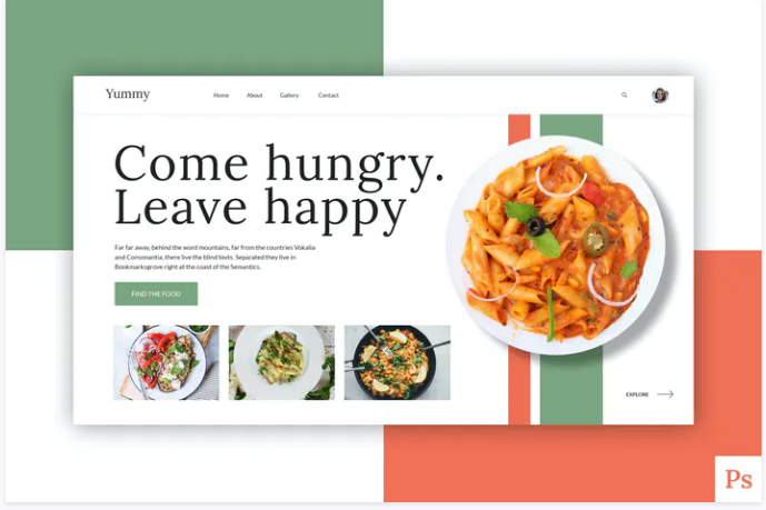 Yummy - Food Website Hero Header PSD Template