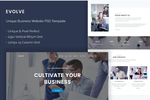 Evolve - Unique Business Website PSD Theme