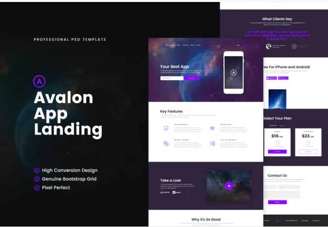 Avalon App PSD Template