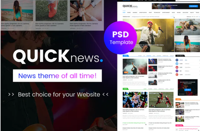 Quicknews - Blog, Magazine & News PSD Template