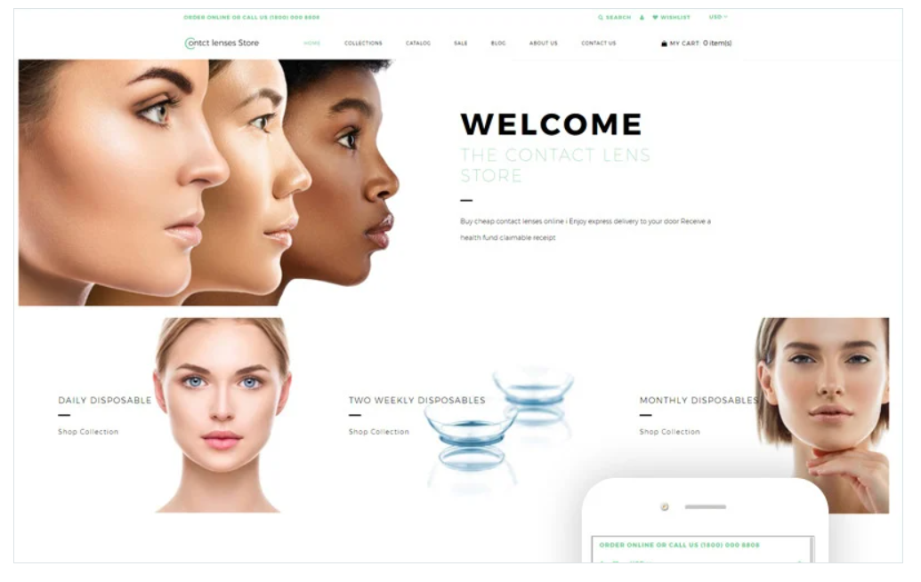 Contact Lenses Store - Optometrist's Clean Shopify Theme