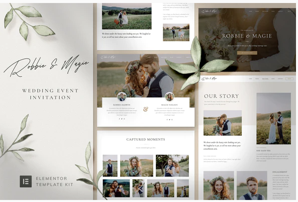 Robbie & Magie – Wedding Event Invitation Elementor Template Kit
