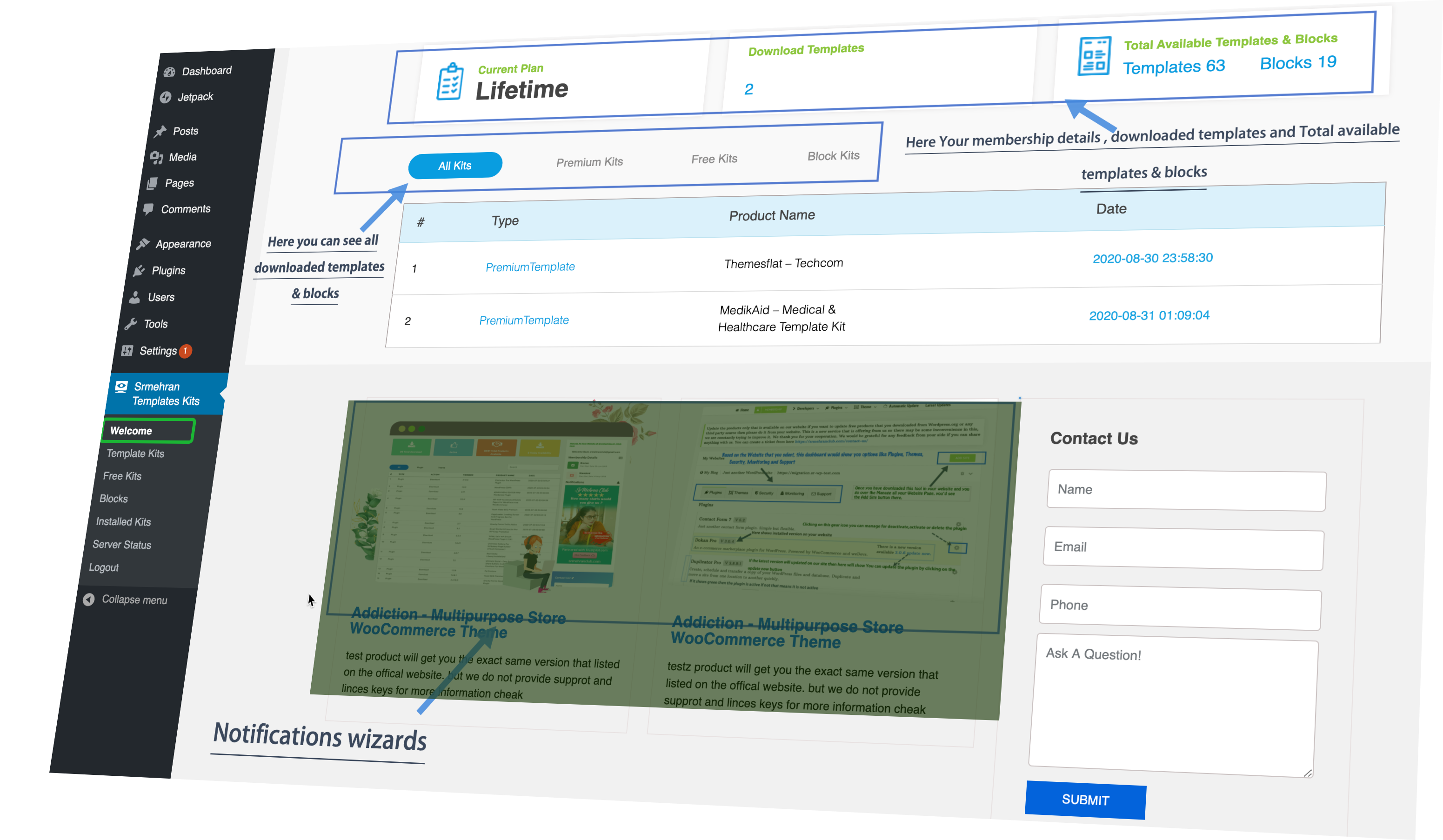 Wowgpl Templates Kit – Elementor srmehran templates kit dashboard looks