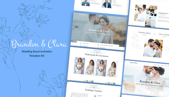 Brandon & Clara - Wedding Event Invitation Elementor Template Kit