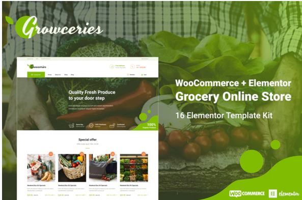 Growceries - Food & Grocery Store Elementor Template Kit