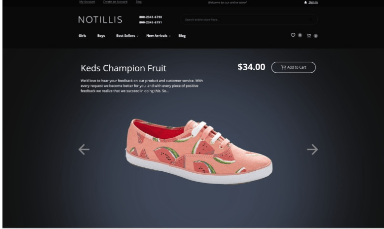 Magento theme called "Notillis - Shoe Store Responsive