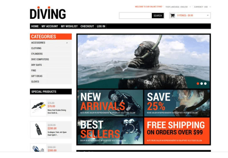 Diving Shop Magento Theme