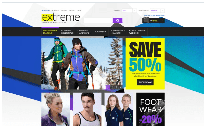 Extreme Sportswear Gear Magento Theme