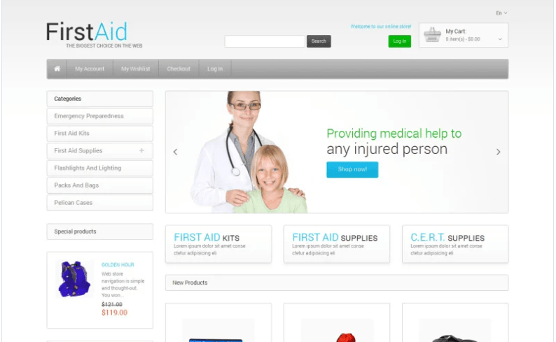First Aid Store Magento Theme