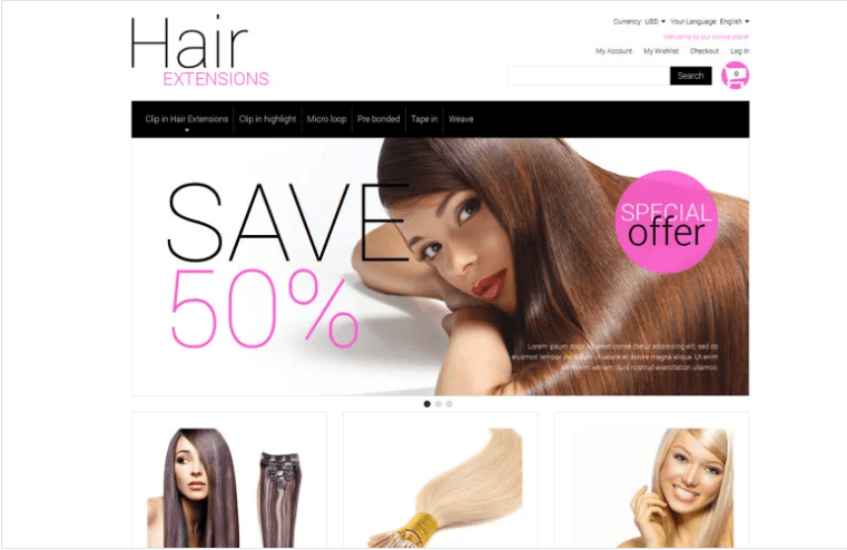 Multipurpose Hair Extensions Magento Theme