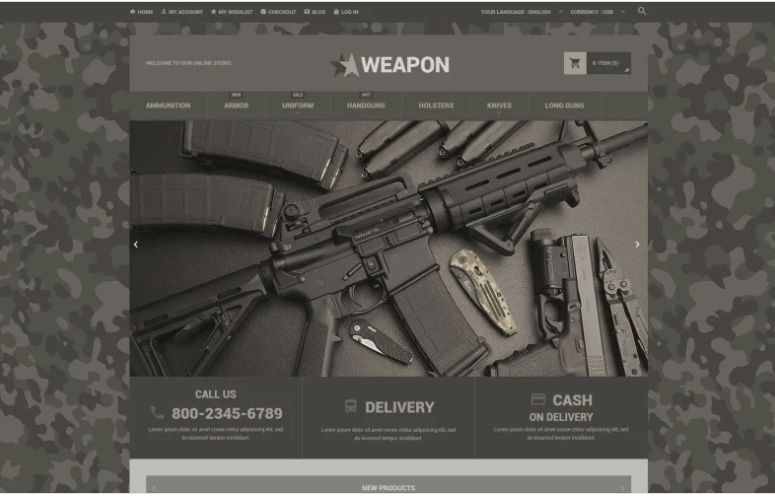 Online Weapon Store Magento Theme