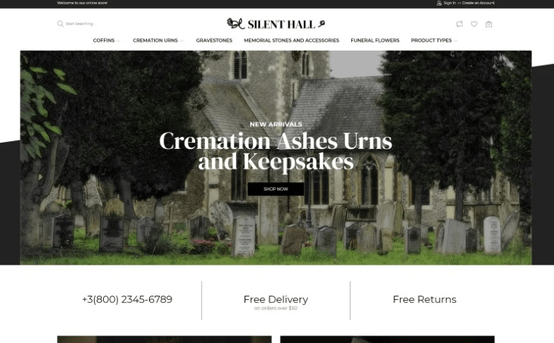 Silent Hall - Funeral Services eCommerce Template Magento Theme