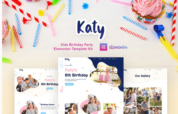 Katy - Kids Birthday Party Planner & Invitation Elementor Template Kit