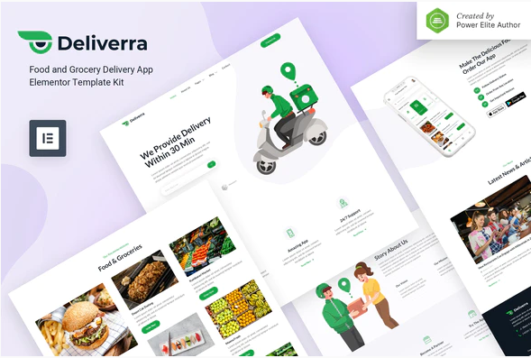 Deliverra – Food & Grocery Delivery App Elementor Template Kit — WordPress Product by ThemeForest