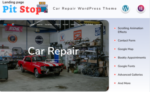 Pit Stop - Car Repair Landing page WordPress Theme