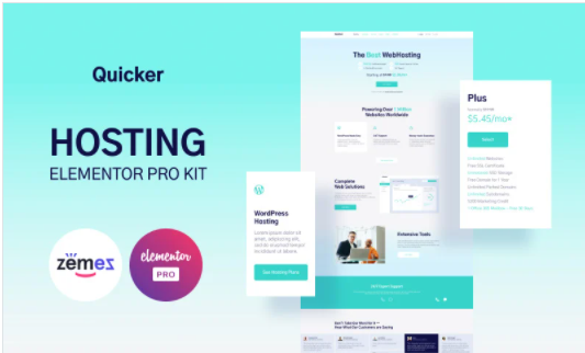 Quicker - Hosting Provider Company Website Template - Elementor Kit