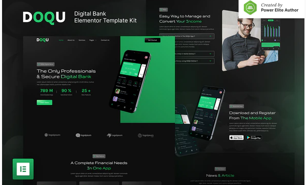 DOQU – Dark Digital Bank & E-Wallet Elementor Template Kit