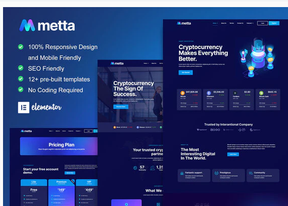 Product Image - Metta – Cryptocurrency Blockchain & Bitcoin Elementor Template Kit