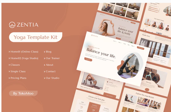 Product Image - Zentia | Yoga Teacher & Studio Elementor Template Kit