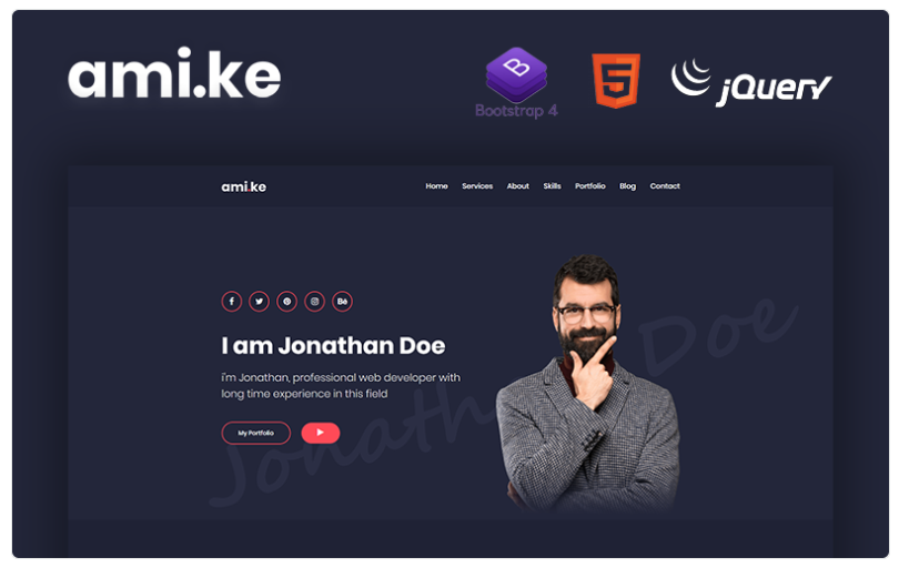 Amike - Personal Portfolio Boostrap 4 Website Template1.0