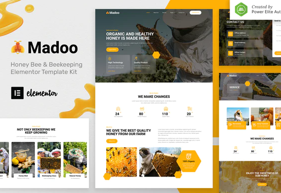 Product Image - Madoo – Honey Bee & Beekeeping Elementor Template Kit Product Image - Madoo – Honey Bee & Beekeeping Elementor Template Kit