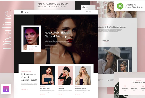 Divaline – Makeup Artist, Model & Beauty Elementor Template Kit