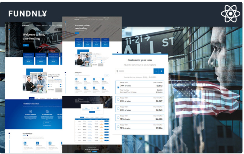 Fundly | React JS Loan Company and Financial Counselor Website template Website Template