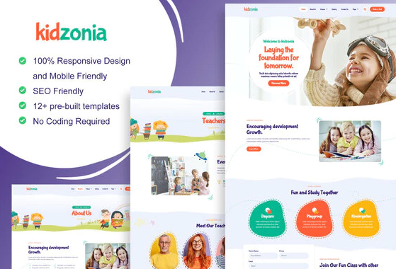Product Image - Kidzonia – Kindergarten & Child Care Elementor Template Kit