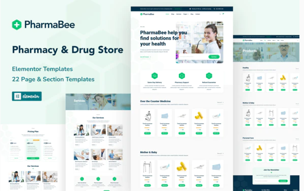 PharmaBee - Pharmacy & Drug Store Website Elementor Template Kit