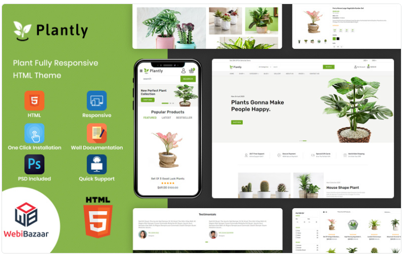 Plantly - Plants And Nursery HTML5 eCommerce Website template Website Template