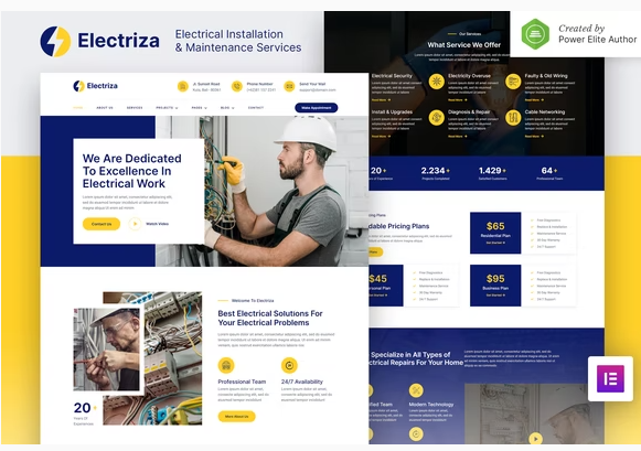 Electriza – Electrical Installation & Maintenance Services Elementor Template Kit — WordPress Product by ThemeForest