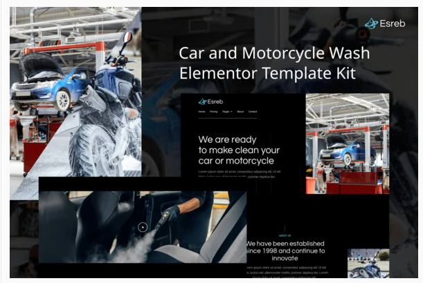 Esreb - Car & Motorcycle Wash Elementor Template Kit