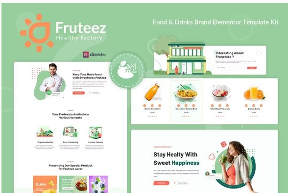Fruteez - Healthy Food & Drinks Brand Elementor Template Kit