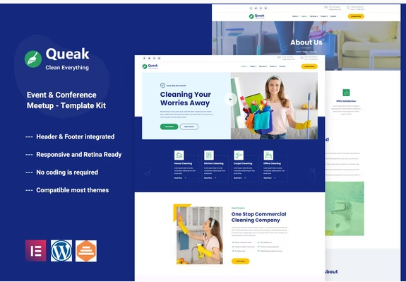 Product Image - Queak – Cleaning Service Elementor Template Kit