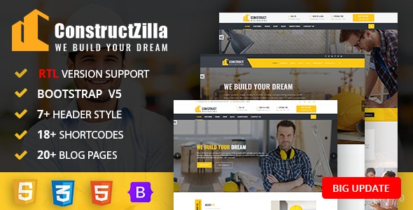 ConstructZilla : Construction, Renovation & Building Bootstrap 4 & 5 Template With RTL Ready