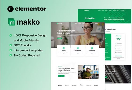 Makko - Digital Agency Elementor Pro Ful Site Template Kit