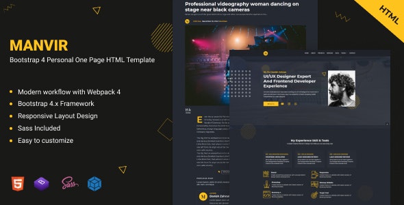 Manvir - Bootstrap 4 Personal One Page HTML Template