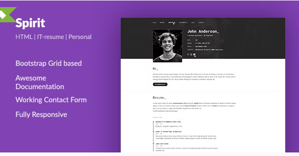 SpirIT — Portfolio & Resume HTML Template for Developers, Programmers and Freelancers.
