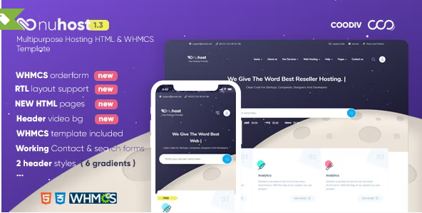 Nuhost - Multipurpose Hosting HTML & WHMCS Template