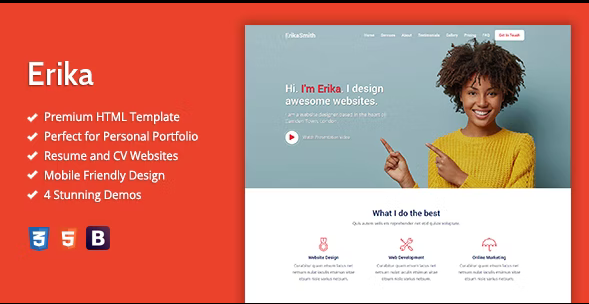 Erika - HTML Template For Online Portfolio, CV And Resume Websites