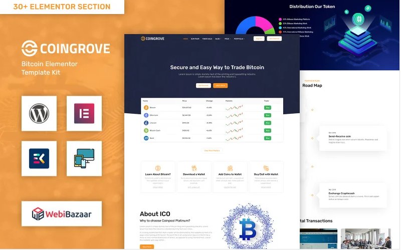 Coingrove - Bitcoin & Cryptocurrency Elementor WordPress Theme