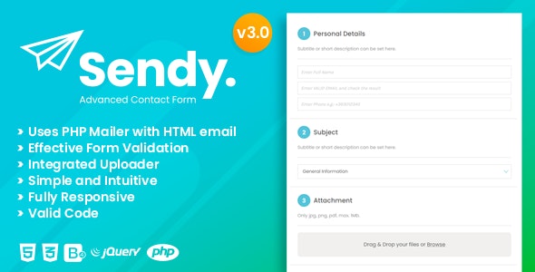 Sendy | Advanced Contact Form with File Uploader
