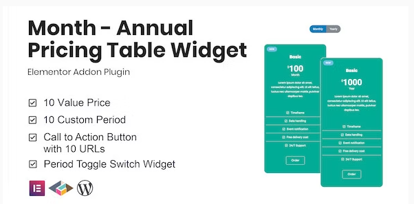 Month - Annual Pricing Table Widget For Elementor