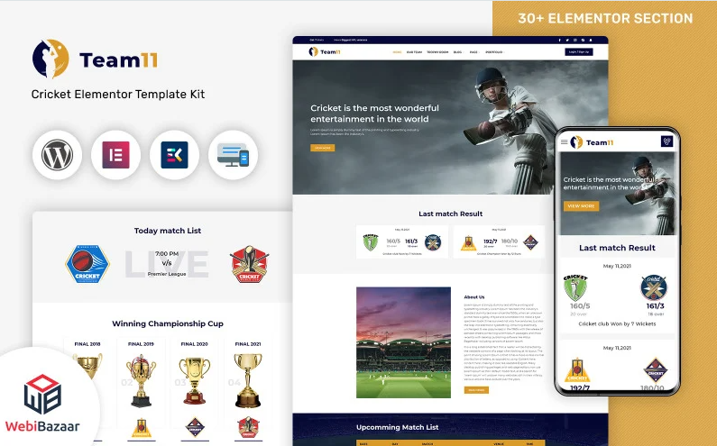 Team11 - Cricket Responsive Website WordPress Elementor Theme