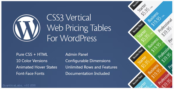 CSS3 Vertical Web Pricing Tables For WordPress