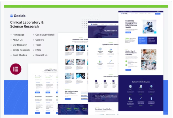 Geolab | Clinical Laboratory & Science Research Elementor Template Kit