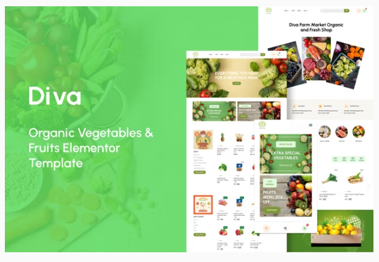 Diva - Organic Vegetables & Fruits Elementor Template Kit