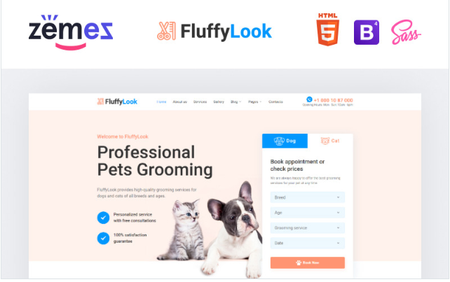 FluffyLook - Pet Grooming Salon Website Template