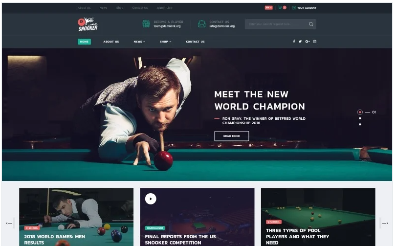 Snooker - Billiard Multipage HTML5 Website Template